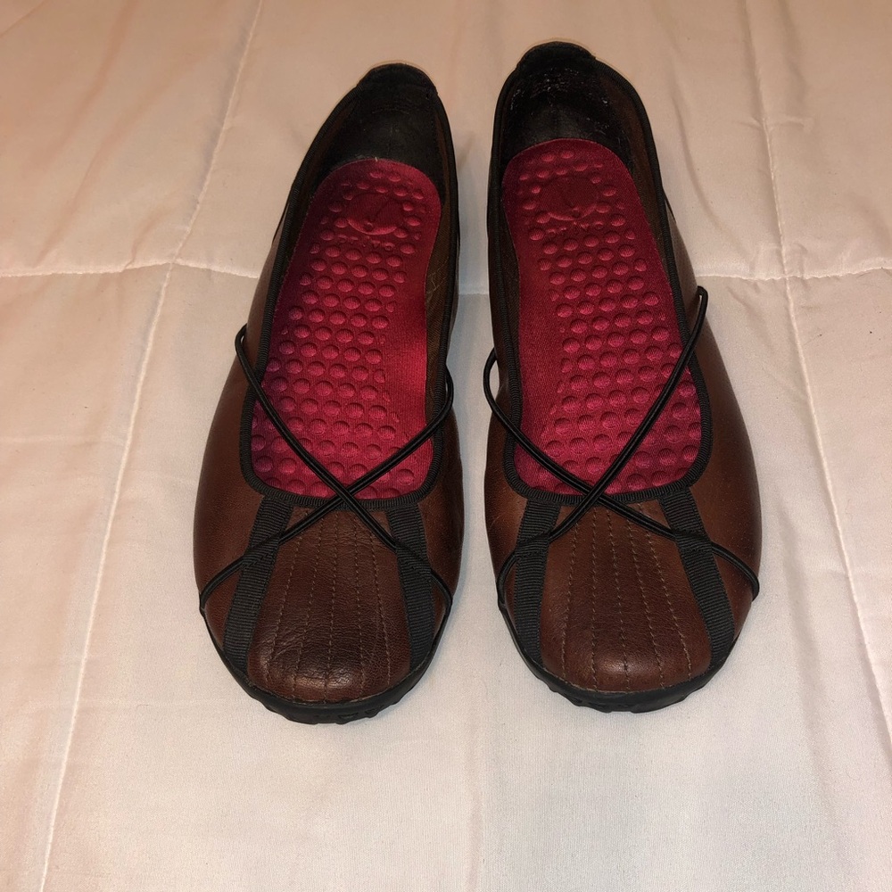 Privo Brown Flats with Pink Cushioned Insole with coin deco on heels